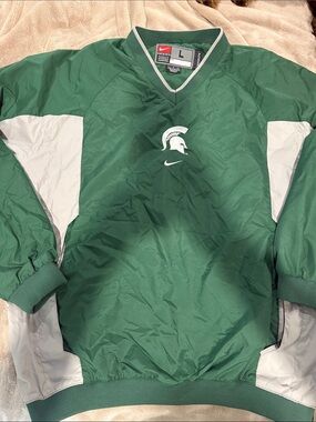 Nike MSU Green and White Pullover Windbreaker Jacket